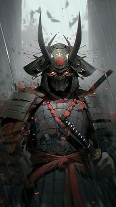 an anime character in armor with horns on his head