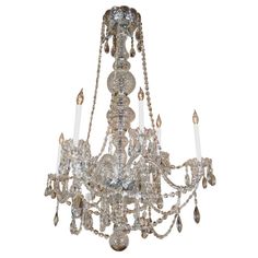 a crystal chandelier hanging from the ceiling