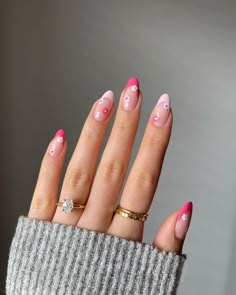 Colorful French Tips With Flowers, Pink Flower Nails, Summery Nails, Her Nails, Short Acrylic Nails Designs, Prom Nails, Floral Nails