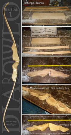 the steps to making a bow with woodworking tools and instructions on how to use it