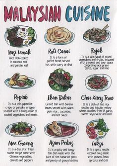 the malaysian cuisine menu is shown in this image