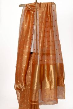 Peach, gold saree with zari, geometric, floral stripe woven motifs. Comes with unstitched blouse piece. - Aza Fashions Gold Saree, Sarees Banarasi, Fashion App, Banarasi Sarees, Floral Stripe, Handloom Saree, Blouse Piece, Aza Fashion, Hand Weaving