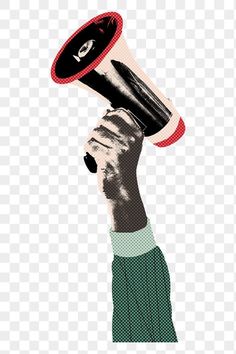 a person holding a megaphone up in the air with their hand on top of it