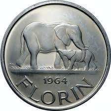 an elephant and her baby are depicted in this silver coin