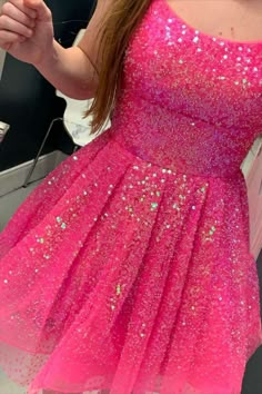 glitter noen pink sequined short party dress 2022 homecoming dress for girls #hocodress#shortdress#partydress#homecomingdress Pink Hoco Dress, Aliexpress Dresses, Bat Mitzvah Dresses, Cute Formal Dresses, School Dance Dresses, Dress 2022, Neon Dresses, Hoco Dress