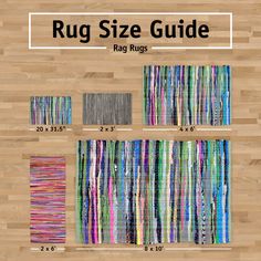 the rug size guide is shown with different colors and sizes for each area in the room