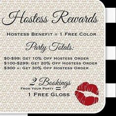 Interested in LipSense product, but hesitant? Throw a home or online party and automatically earn a free color or gloss! Lipsense Party, Mary Kay Party, Senegence Distributor, Hostess Rewards, Senegence Makeup, Long Lasting Lip Color, Senegence Lipsense, Mary Kay Business, Lipsense Colors