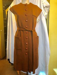 Norman Norell, Norman Hartnell, 60s Dress, 70s Vintage, Rust Color, Button Dress, Blouse Vintage, Dress Suits, Tie Belt