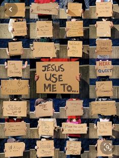 several people holding signs that say jesus use me to