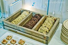 an assortment of pastries and desserts on display