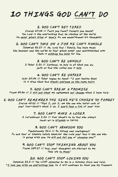 a poem written in black and white with the words 10 things god can't do