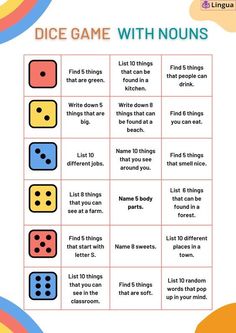 dice game with nouns for kids to play on the phone or in an office