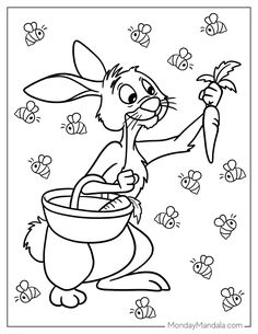 a cartoon rabbit holding a carrot in its hand