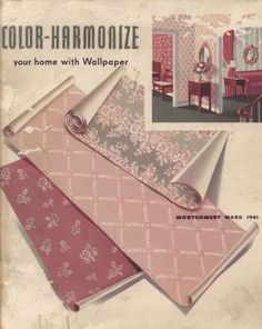 an advertisement for wallpaper featuring pink and grey colors with flowers on them, including the color - harmone