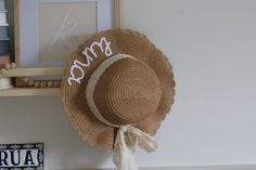 🤍 The perfect personalised straw summer hat for your little love. 🤍 100% handmade designs with care and attention put into every hat. Choose personalised wording or name. 🤍 Adjustable ribbon to fit your little love. With lace bow. Suits ages 12 months to 5 years  🤍 Colours may vary slightly due to screen settings and lighting. 🤍 Care Instructions -  Hand Wash. Air Dry Naturally. Shipping  *Please note that there is a two-week lead time for personalised orders - if you require your order soo Personalized White Summer Hats, Summer Pre-tied Beach Hats, Personalized Pink Summer Hat, Personalized White Beach Hat, Playful Beach Hat, One Size, Summer Sun Hat, Lace Bows, Summer Hats, Handmade Design