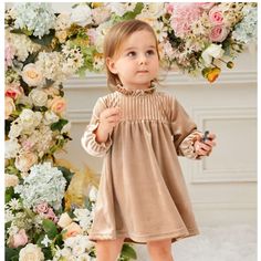 - Frilled Neck - Champagne - Keyhole Back Girls Velvet Dress, Neutral Dress, Shein Dress, Shein Dresses, Velvet Dress, Kids' Dresses, Casual Dresses, Colorful Dresses, Champagne