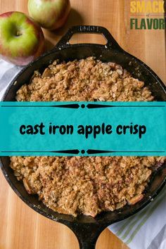 the cast iron apple crisp is ready to be eaten