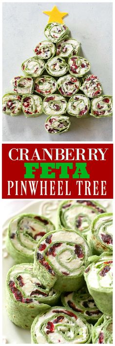 a christmas tree made out of spinach rolls and topped with cranberry filling