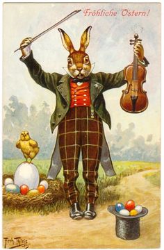 an easter card with a rabbit playing the violin