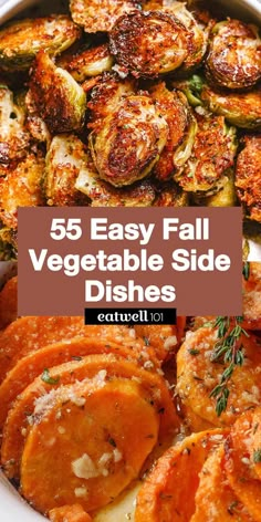 an image of vegetable side dishes with text overlay