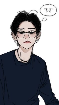 a drawing of a woman with glasses and a thought bubble above her head