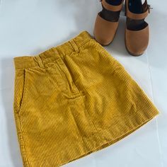 Size 2, Nwot. Mustard Yellow Wide Whale Corduroy. Classic Stylings - So Cute With Tights And Clogs Or Loafers! Measurements Shown. H And M Skirts, Fitted Corduroy Bottoms For Summer, Casual H&m Skirt, Casual Corduroy Skirt For Spring, H&m Cotton Skirt For Spring, H&m Fall Skirt, Fitted Corduroy Mini Skirt For Spring, H&m Cotton Mini Skirt For Spring, Casual H&m Mini Skirt With Pockets