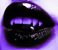 an open mouth with purple light coming from it