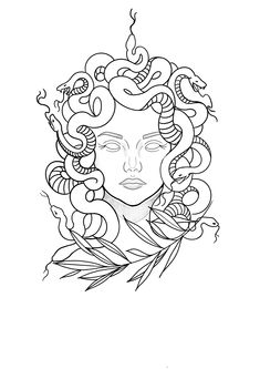 a drawing of a woman with snakes on her head