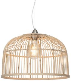 a light that is inside of a birdcage hanging from a ceiling lamp fixture