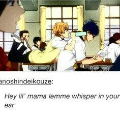 an anime scene with the caption that reads, he'll'll mama lemme whisper in your ear