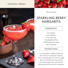 the cocktail menu for sparkling berry margarita