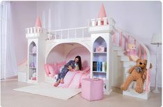 Unique & Luxury Princess Castle Modern full Bed Furniture | My Aashis Princess Bunk Beds, Princess Bedrooms, Bunk Bed With Slide, Girls Bedroom Furniture, Princess Bedroom, Princess Bed, Bed With Slide, Princess Room, Girl Bedroom Designs