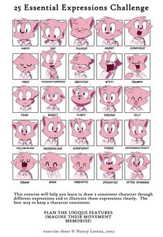 an advertisement for the pink panther's cartoon character development program, which includes various expressions and