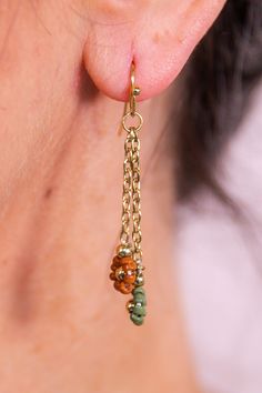 2" Length Patterns May Vary Green Beaded Dangle Earrings With Latkans, Southwestern Green Earrings With Dangling Beads, Southwestern Style Red Earrings With Dangling Beads, Brown Metal Beaded Drop Earrings, Southwestern Brown Dangle Beaded Earrings, Brown Handwoven Beaded Drop Earrings, Tassel Drop Earrings, Beaded Tassels, Tassels