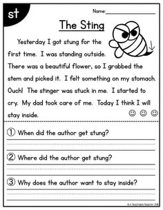 the sting worksheet for students to practice reading and writing with their own words