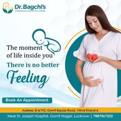 a pregnant woman holding a heart in her hands with the caption,'the moment of life inside you there is no better feeling book an appointment