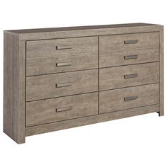 an image of a dresser with drawers on the top and bottom drawer in grey wood