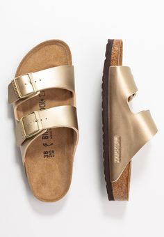 Birkenstock ARIZONA - Mules - gold Gold Birkenstocks, Fame Clothes, Birkenstock Mules, Cute Casual Shoes, Cute Nike Outfits, Birkenstock Sandals