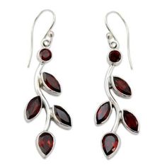 With a promise of flowers scarlet buds spring from winter branches. Shanker crafts this elegant image from sterling silver setting the earrings with faceted garnets the birthstone of January that total 5 carats. .925 Sterling silver Silver Indian Jewelry, Garnet Jewelry, Garnet Earrings, Sterling Silver Dangle Earrings, Online Earrings, Silver Earrings Dangle, Handmade Sterling Silver, Hook Earrings, Sterling Earrings