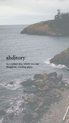 an advert for the abiditory magazine, featuring a woman standing on rocks by the ocean