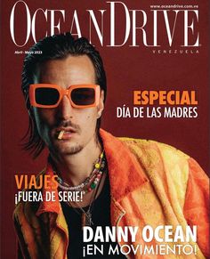 a man with long hair and sunglasses on the cover of a magazine called ocean drive