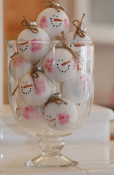 I made a couple of dozen of these... kept some for myself AND gave some as gifts... They are awesome and fun!!                                                                                                                                                                                 More Snowman Ornaments, Winter Crafts, Christmas Joy, Diy Christmas Ornaments, Ping Pong