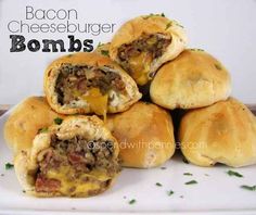 Bacon Cheeseburger Bombs | 32 Burgers That Are Better Than A Girlfriend Bierocks Recipe, Stuffed Buns, Sausage Bread, Fat Head, Beef Sausage, Bacon Cheeseburger, Football Food, Corn Dogs