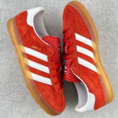 Adidas Gazelle Indoor Low Women Sportswear Shoes Red No Box Red Adidas Shoes, Adidas White Shoes, Adidas Gazelle Indoor, Women Sportswear, White Sneakers Men, Adidas Pure Boost, Adidas Sneakers Women, Sport Shoes Men, Aesthetic Shoes