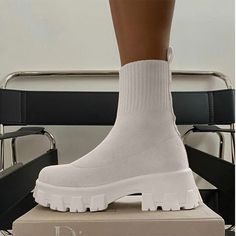 Vanessas Women Boots Knitted Platform Shoes Socks Ankle Boots Hak Tinggi, Socks Boots, Sock Ankle Boots, Western Ankle Boots, Chunky Heel Shoes, Women Ankle Boots, Fuzzy Cardigan, Boots Platform, Comfortable Socks