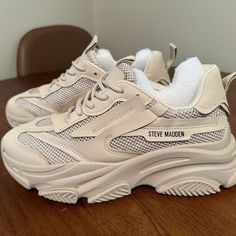 Never Worn, In Box Steve Madden Posession Shoes, Posession Shoe, Tekkies For Women, Steve Madden Womens Shoes, Steve Madden White Chunky Sneakers, Steve Madden Shoes Women, Chunky Sneakers Steve Madden, Steve Madden Chunky Sneakers, Tenis Shoes Outfit