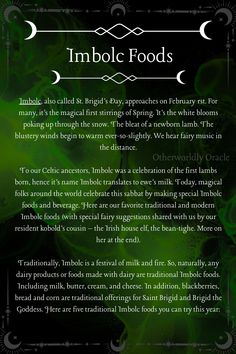 the back cover to an article about imbolc foods