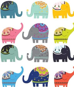 an image of elephants in different colors