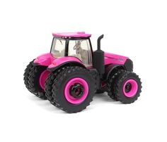 a pink toy tractor on a white background