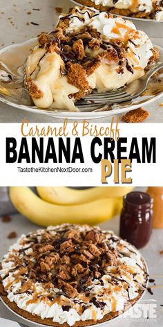 Banana Cream Pie with Caramel and Biscoff Recipe Bourbon Banana Cream Pie, Bannana Cream Pie, Pie Party Ideas, Banana Cream Pie Cake, Biscoff Banana, Vanilla Bean Custard, No Bake Sweets, Pie No Bake, Pie And Tart